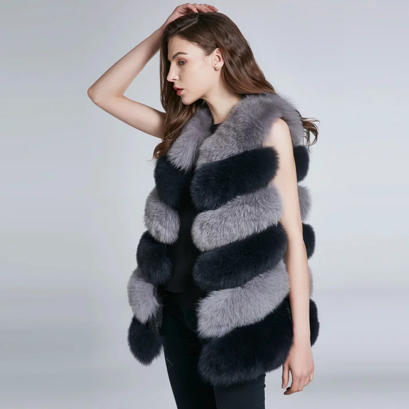 JKP Winter Women Natural Fox Fur Coat Medium-long High Quality Real Fur Sleeveless Vest Fashion Keep Warm Leather Top H6X-65C enlarge