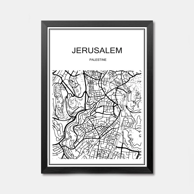 JERUSALEM Карта всемирно известных городов абстрактное плакат искусство крафт-бумажный постер для бара/Кафе Ретро Эскиз художественное оформление роспись Наклейка на стену 42x30 см - Цвет: JERUSALEM