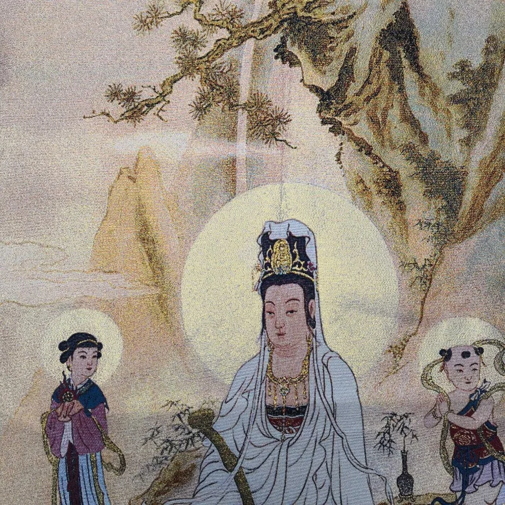 China Old Tibet Silk Thangka Like Hanging Painting Fengshui Guanyin | Дом и сад