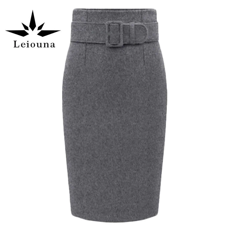 Leiouna новые осенние зимние женские толстые шерстяные юбки тонкий пояс офисные