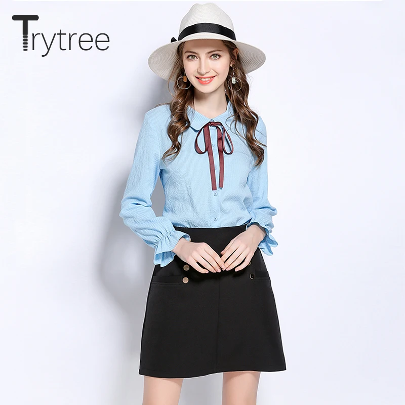 Ttytree Весна Лето Блузки Повседневная рубашка Женская Офисная Леди длинная 2018