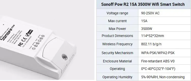Sonoff Pow R2 15A 3500 Вт Wifi смарт-коммутатор Высокая точность энергопотребление измерительный монитор Потребление энергии тока работа с Alexa