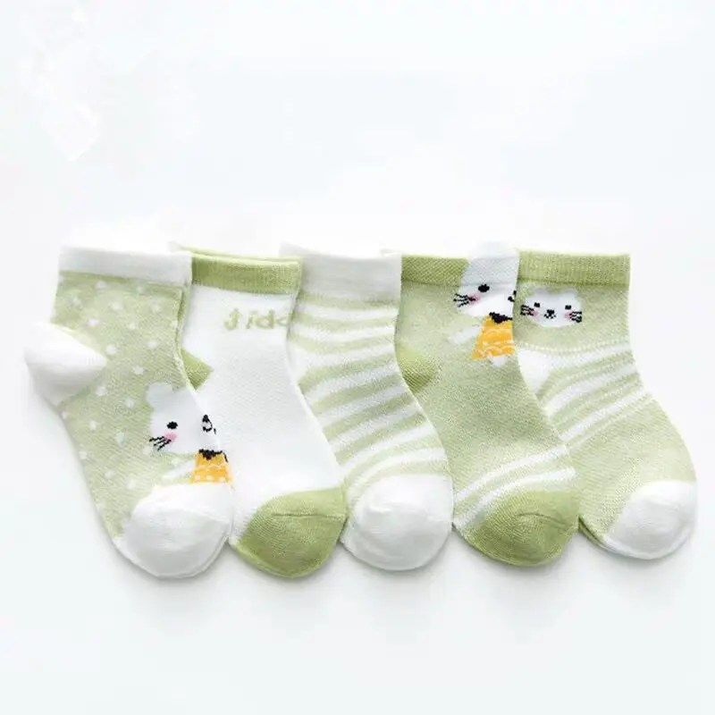 Grass green cat 5 пар/упак. детские носки летние сетчатые хлопчатобумажные колготки для новорожденных, детские носки, одежда для малышей, аксессуары - Цвет: Grass green cat