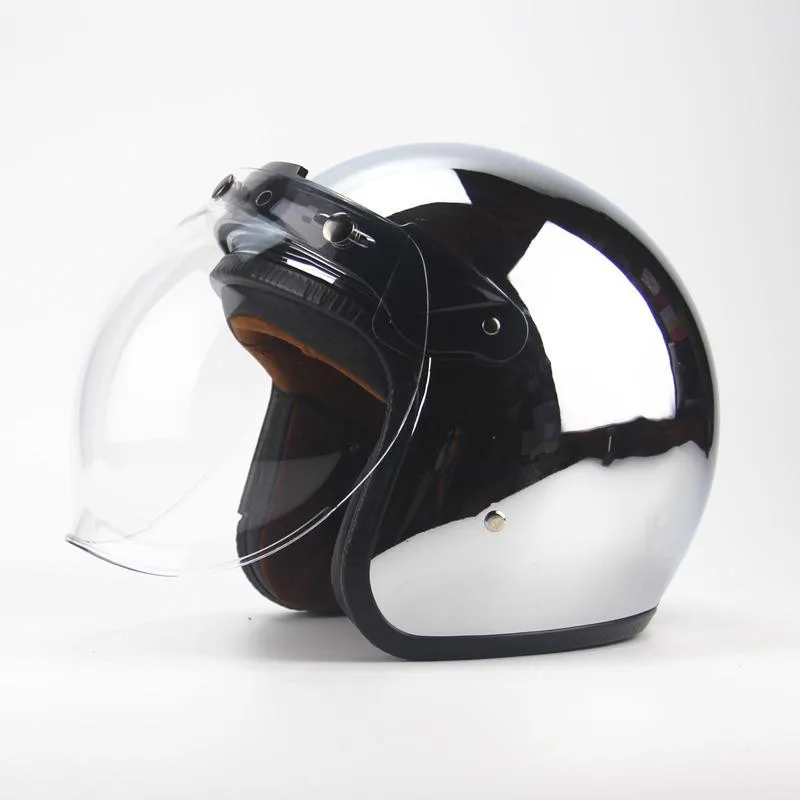 Free shipping new personalized fashion chrome cascos capacete motorcycle helmet 3/4 open face vintage scooter jet helmets - Цвет: with clear bubble
