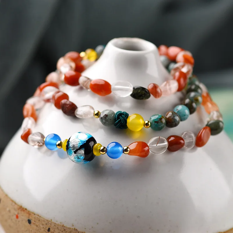 

BOEYCJR 108 Natural Stone Beads Bangles&Bracelets Handmade Jewelry Irregular Buddha Beads Energy Yoga Bracelet for Women