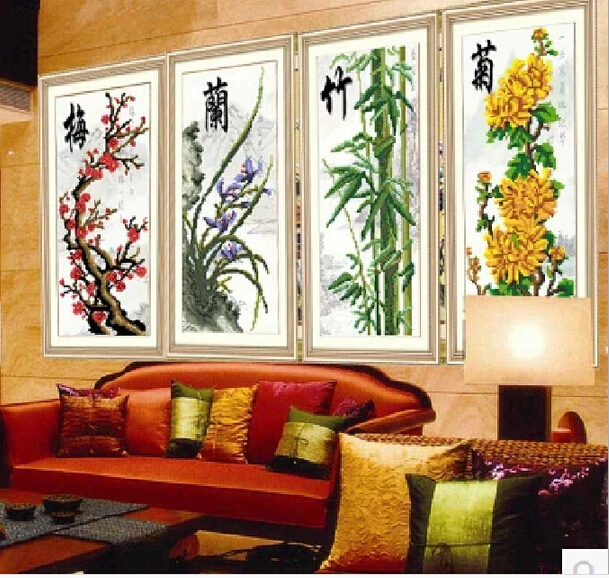 Diamond Mosaic 5D DIY Magic cube Painting Cross Stitch plum Bamboo orchid Chrysanthemum Diamonds Embroidery D45 | Дом и сад