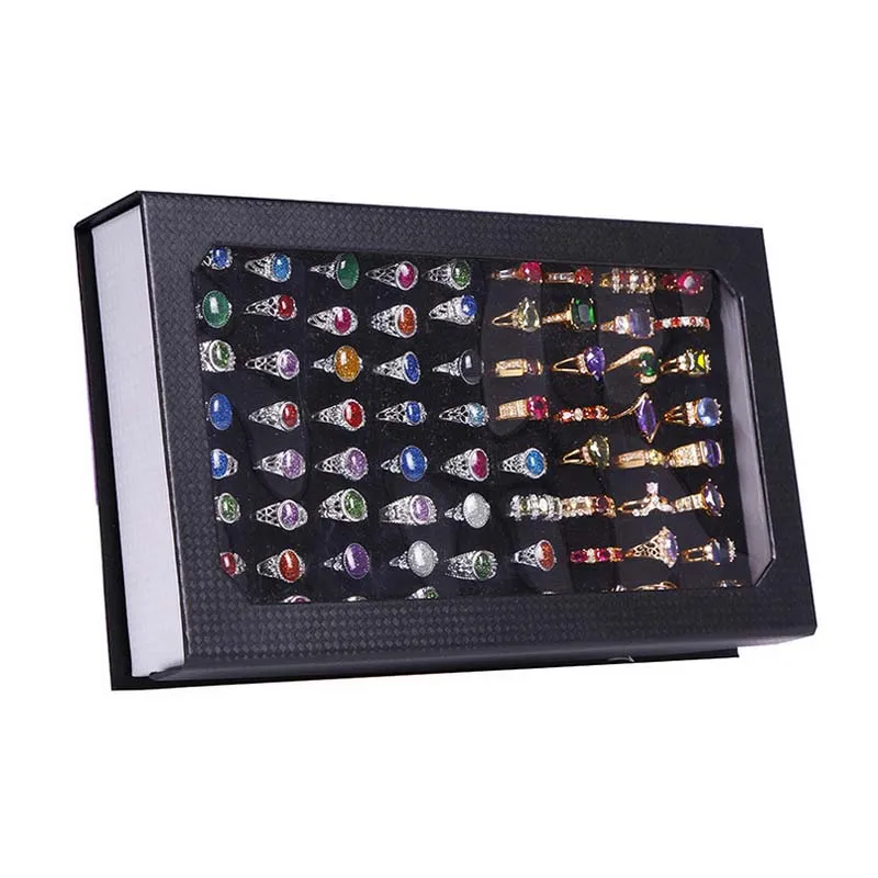 

Free Shipping Organizer Show Case Jewelry Display Rings Holder Box New Black 72 Slots Ring Storage Ear Pin Display Box Case
