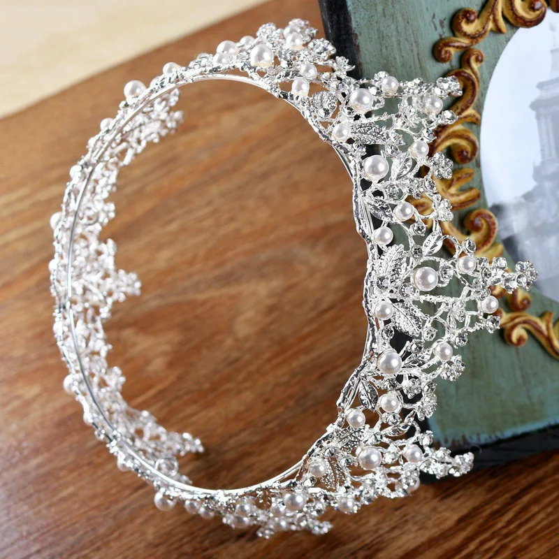 Большие круглые стразы тиара жемчуг свадебная корона принцессы полный круг