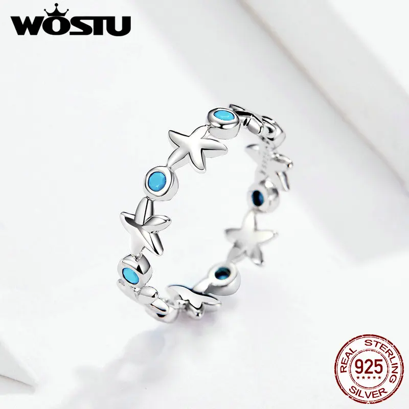 WOSTU 100% Настоящее серебро 925 пробы кольца для женщин Летний стиль Морская звезда на