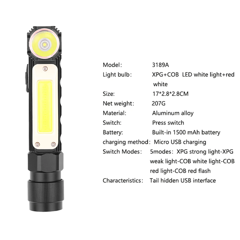 90 градусов складной мощный перезаряжаемый светодиодный фонарик с магнитом 5