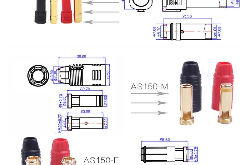Amass AS150 7 мм разъем золотое покрытие банан женский и мужской разъемы для RC Lipo батареи анти Искра покрытие оболочки части