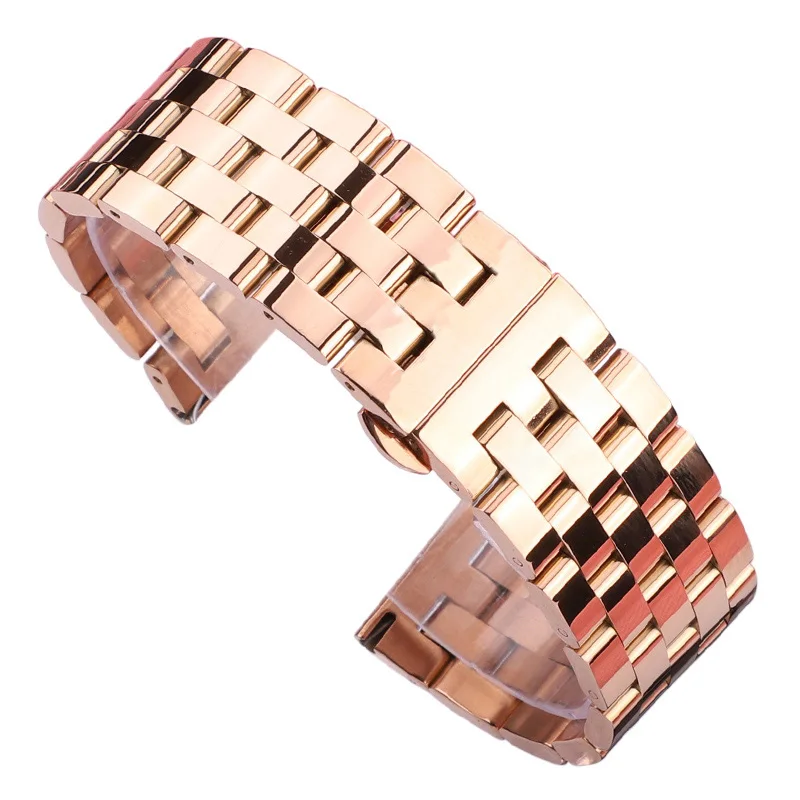 Rose Gold Цельный металлический браслет для часов, серебристый, черный, розовое золото, для мужчин и женщин, 316l, нержавеющая сталь, ремешок для часов 20 мм, 22 мм, 24 мм, 26 мм - Цвет ремешка: Rose Gold