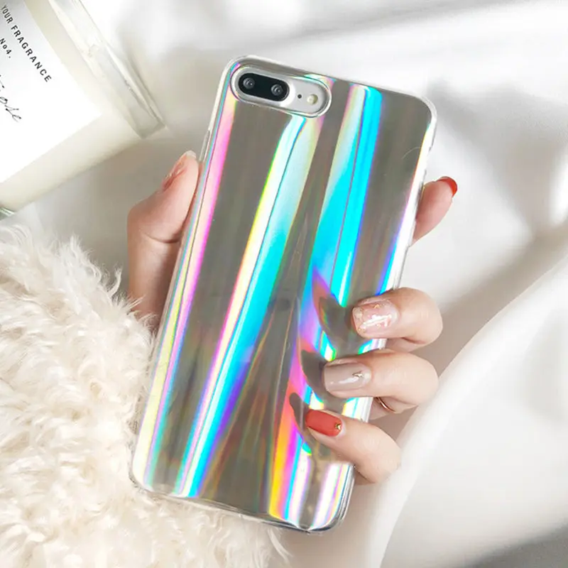 Цветной лазерный чехол для телефона iphone X, 5, 7, 8, 6, 6S Plus, крутой Радужный блестящий чехол, мягкая задняя крышка из ТПУ, чехол