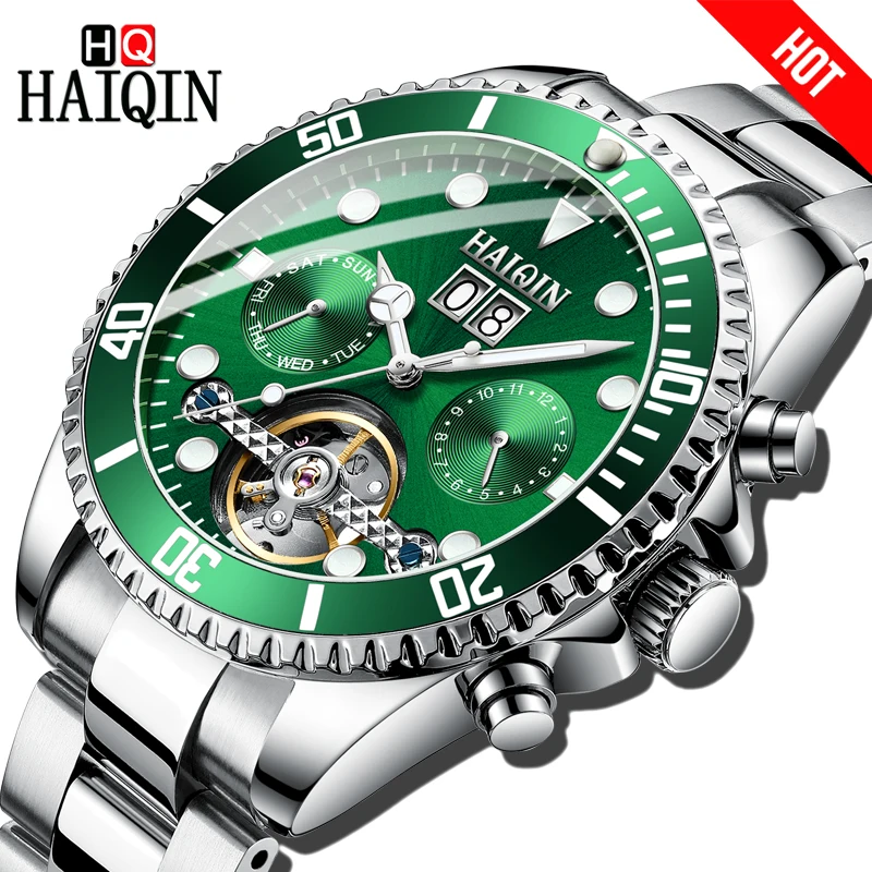 

HAIQIN Brand Luxury Men Watch Mechanical Business steel Watch sports Waterproof Wristwatch Tourbillon Reloj mecanico de hombres