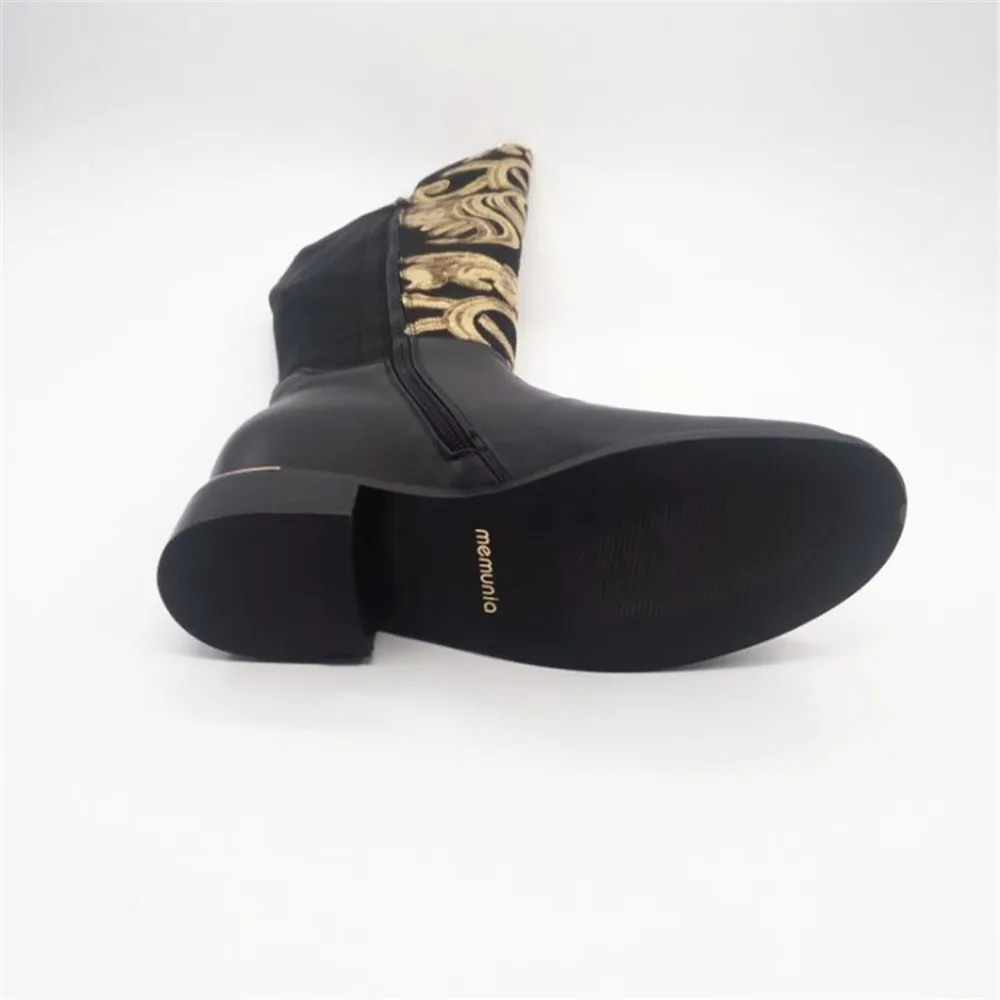 

MEMUNIA 2020 fashion new women boots black genuine leather ladies boots square heel zipper cow leather over the knee boots