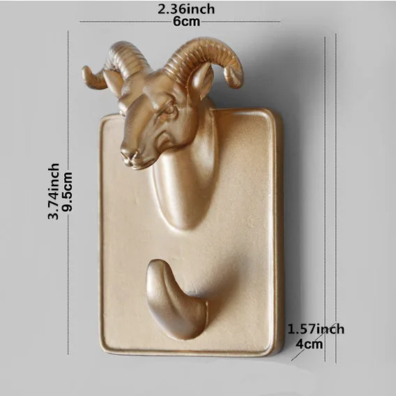 golden goat 3D украшение в виде головы животного, крючок для хранения, смоляная Крышка для ключей, органайзер для одежды, декор в виде животного, вешалка для украшения - Цвет: golden goat