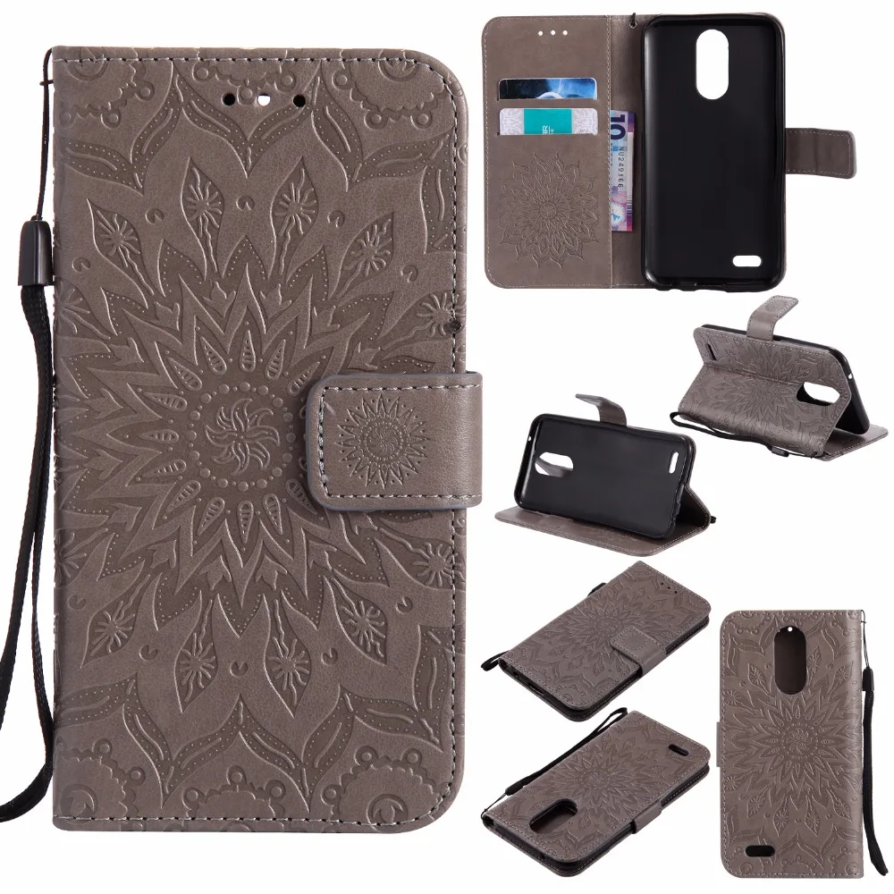 Новая Горячая Кожа Case Для LG k10 2017 Sunflower Тиснением PU Флип бумажник Кожи Стойки с