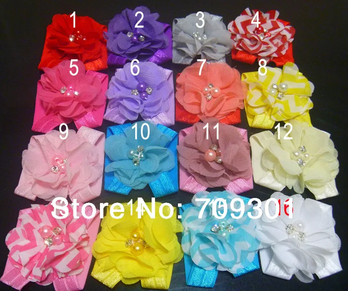 

girls foot flower girl barefoot sandals 30pcs/lot chiffon rhinestone flower sandals 16colors