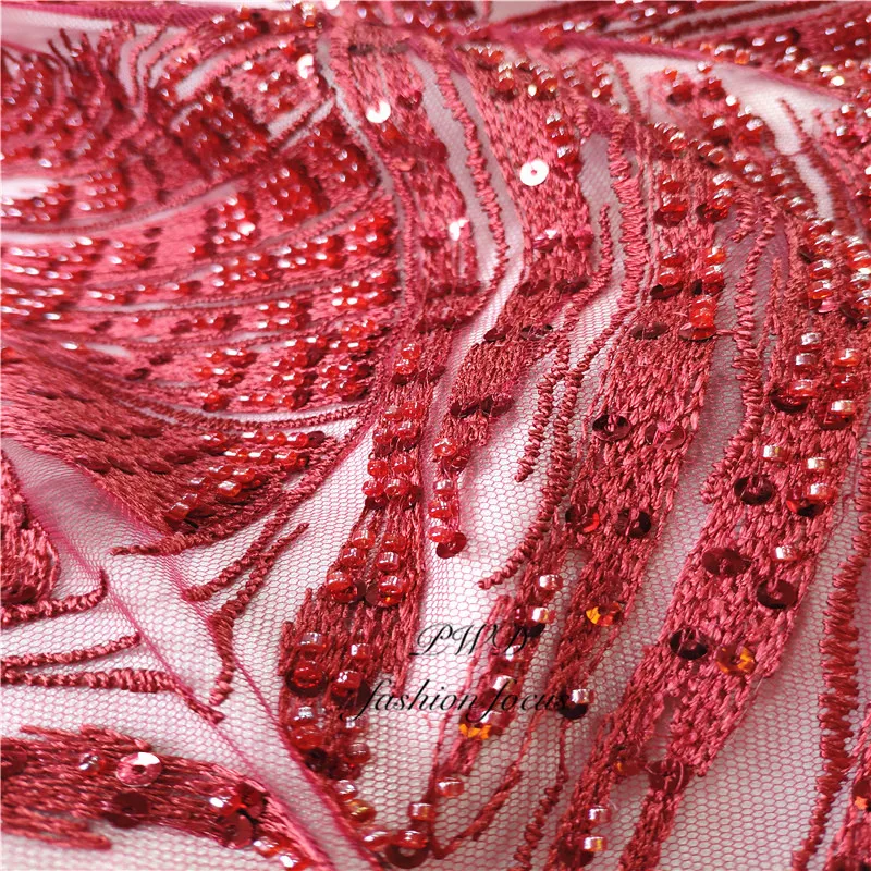 Роскошный темно-красный золотой бархат кружева высокого качества африканская кружевная ткань вышитая кружевная отделка бусины ручной работы для Свадебная Кружевная Ткань 5 ярдов