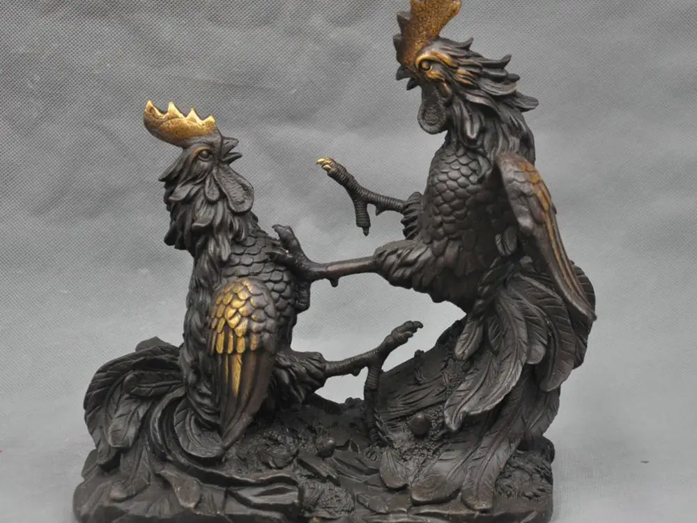 11 &quotКитайская народная курица два петуха боевой бронзовая статуя|statue|statue bronzestatue china |