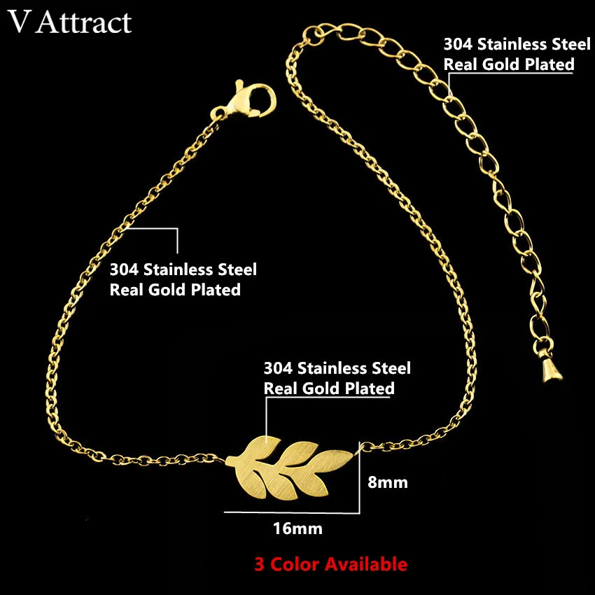 V Attract Minimalistic Plant Jewelry Stainless Steel Chian Simple Leaf Bracelet For Women Rose Gold Pulsera Climbers | Украшения и