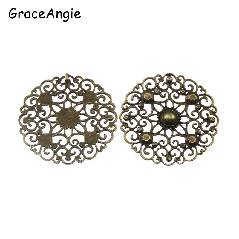 (6Pieces) Vintage Style Bronze Look Jewelry Round Hollow Flowers Charms Pendants 49*49mm Art Dec Hanger Bracelet Connector 02411 | Украшения