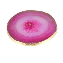 Pure Gold Color Rose Hot Pink Onyx Stone Slice Jewelry Display Tool Coaster For Drink for Cupcake Home Decoration Wedding Gift