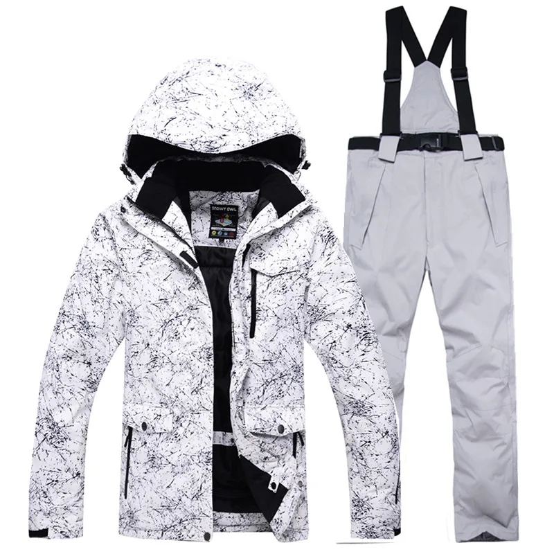High quality men's ski wear suit snowboard suit waterproof windproof winter snow suit set+ bib warm ski pants large size S-XXXL
