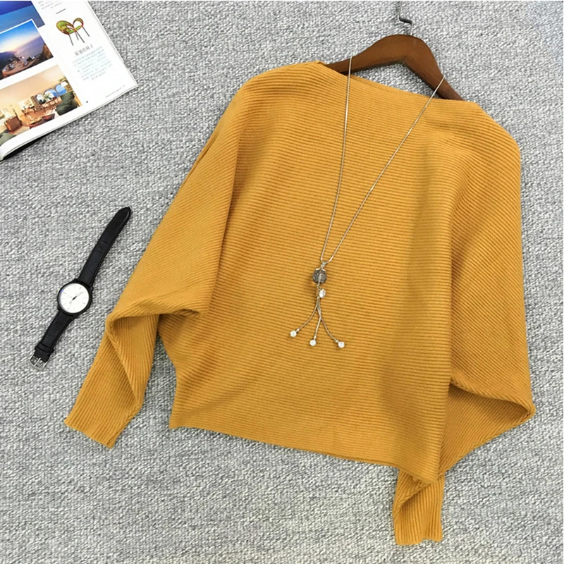 

TONGMAO Fashion Casual Bat Shirt 2019 Autumn and Winter New Women's Solid Color Long-sleeved The word collar Pullover Sweater