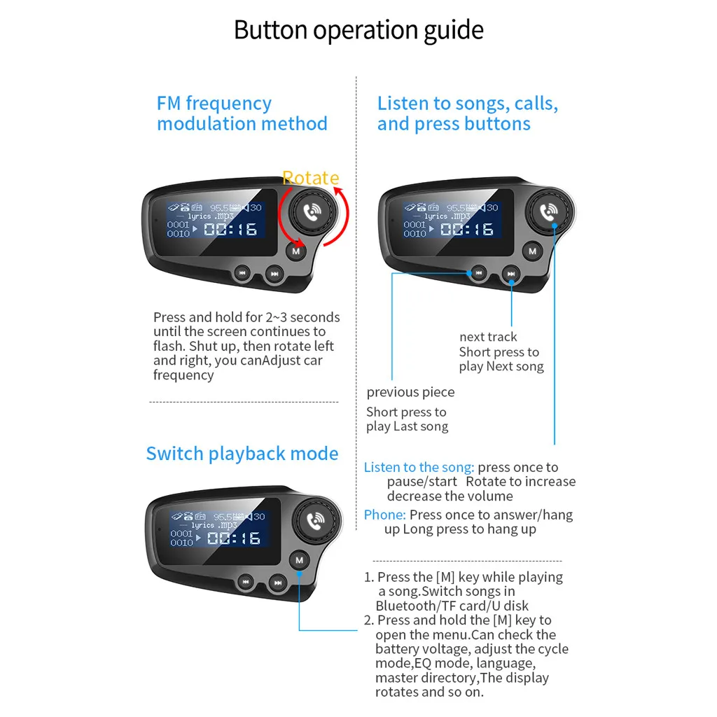 Автомобильный Bluetooth fm-передатчик FM3 автомобильный аудио плеер двойной USB зарядное устройство AUX аудио вход TF карта Bluetooth передатчик