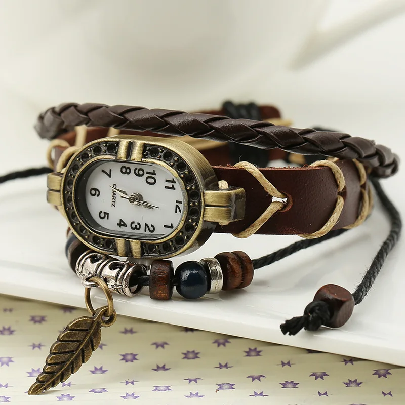 Женские часы с браслетом из натуральной кожи в этническом стиле|dama|damas fashiondamas watch |