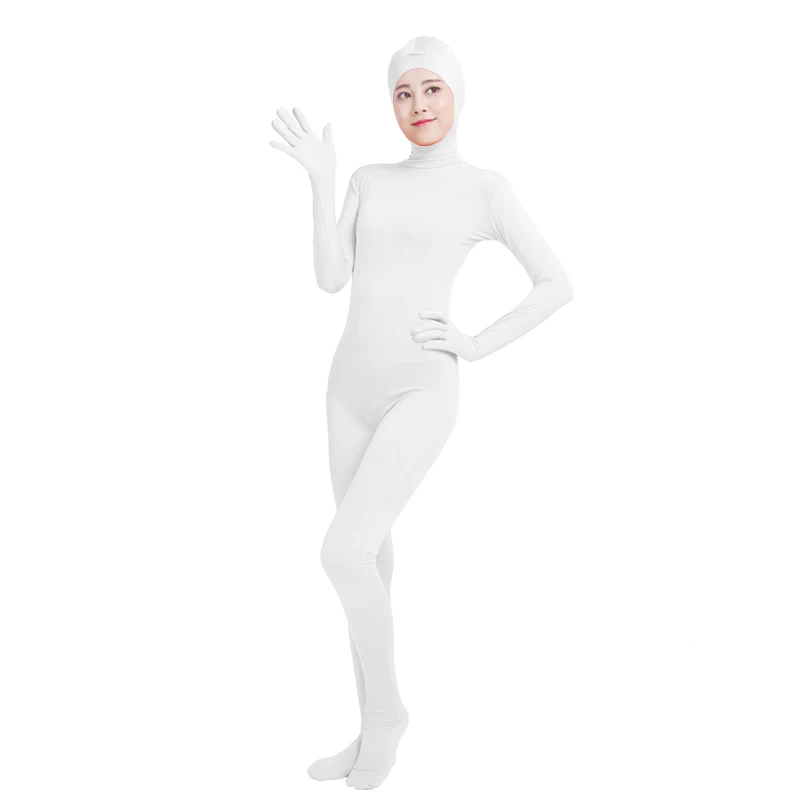White Ensnovo, унисекс, косплей, Zentai, костюмы для женщин и мужчин, для взрослых, с открытым лицом, на все тело, спандекс, зентай-костюм, черный, боди, костюмы для косплея - Цвет: White