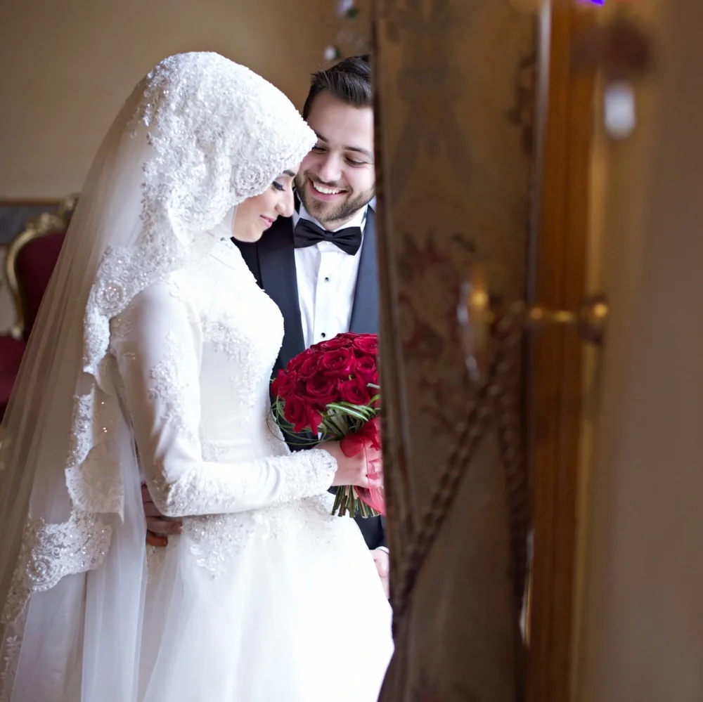 Мусульманское свадебное платье с длинным рукавом Турция хиджаб вуаль жемчуг