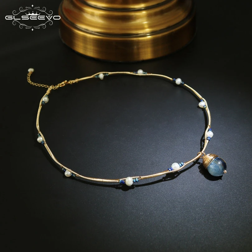 GLSEEVO Natural Fresh Water Baroque Pearl Flower Pendant Necklace For Women Luxury Fine Jewellery Bijoux Collares Collane GN0065 | Украшения