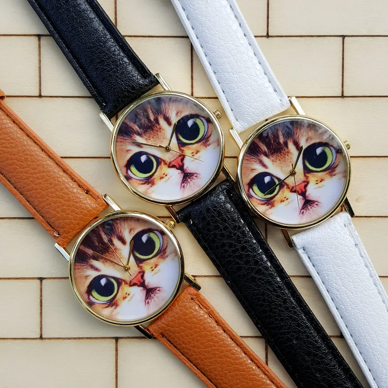 Женские часы для девочек новинка 2016 женские и детские с рисунком кошки | Наручные