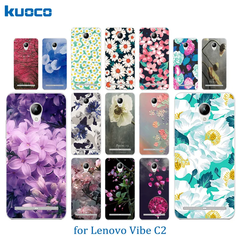 Телефонный чехол 5,0 дюйма для Lenovo Vibe C2 из мягкого силикона Funda K10a40 с прозрачным принтом в виде цветов.