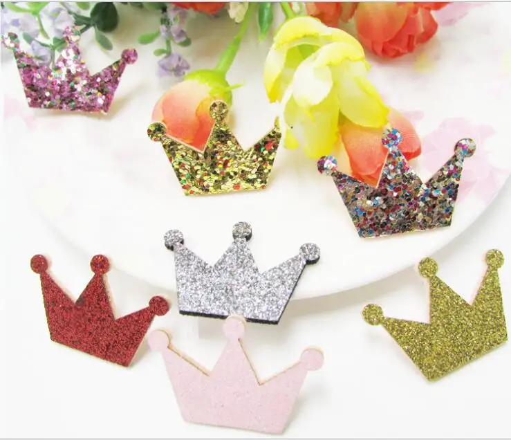 60шт/лот 3.5x2.5см Аппликации в форме короны с блестками и глянцем на заколках для детских аксессуаров BB-клипов.