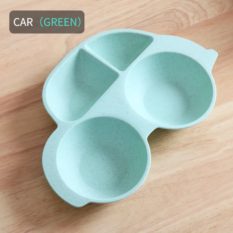 Car Green WORTHBUY Милая мультяшная детская тарелка для закусок, Экологичная пшеничная соломенная тарелка для сухих фруктов, детский пищевой контейнер, тарелка для ужина - Цвет: Car Green
