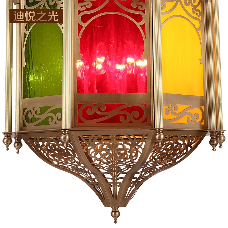 

American copper colorful led e14 pendant lamp restaurant hotel retro hanging lamp stained glass hotel lobby pendant lighting