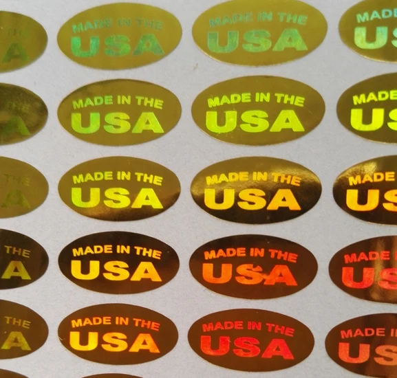 

500pcs "MADE IN THE USA" silver/gold color holograms seal stickers 13x6.5mm oval shape