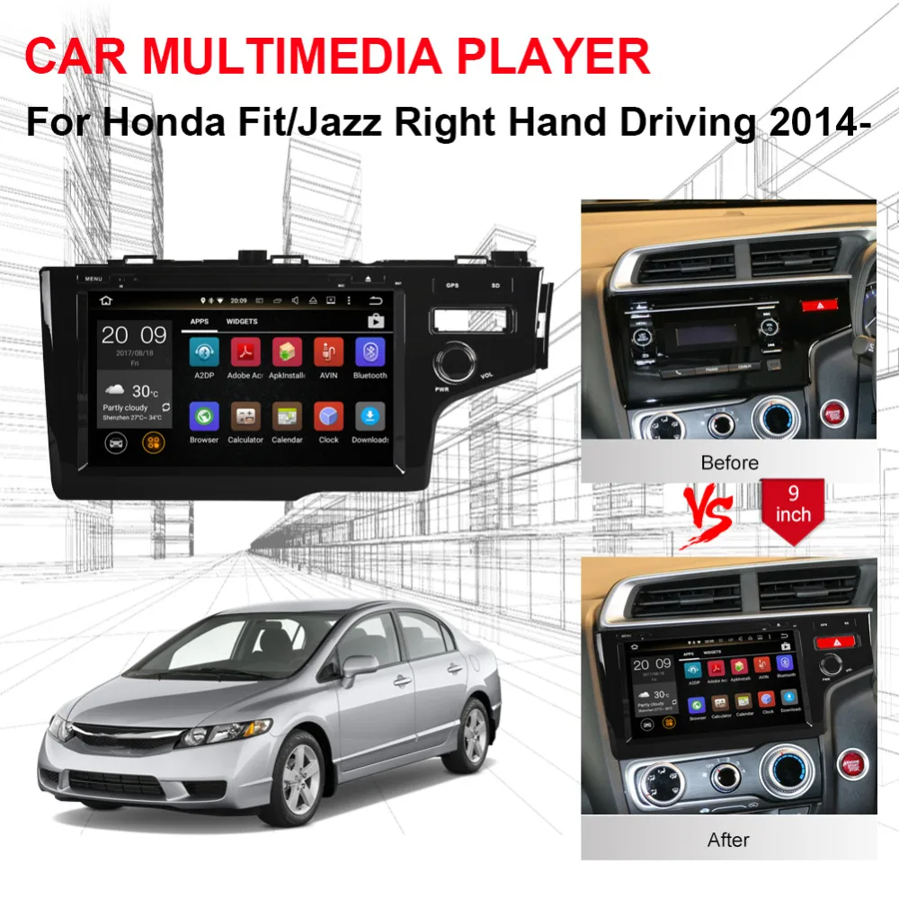 4 ГБ ОЗУ Android 8 0 Восьмиядерный автомобильный DVD видеоплеер для Honda Fit/Jazz