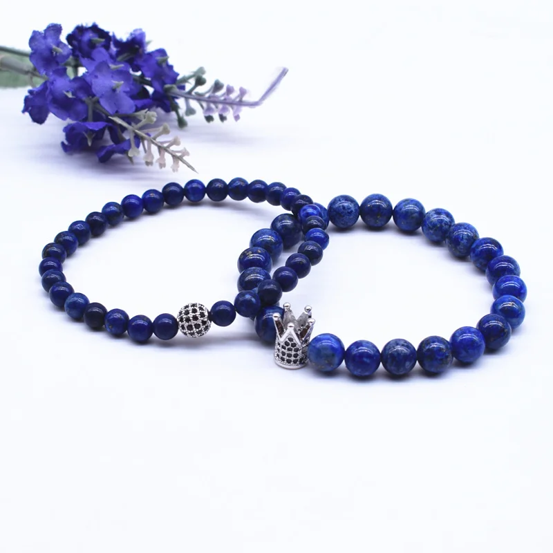 Браслеты с бусинами из натурального камня короной для женщин и мужчин ювелирные