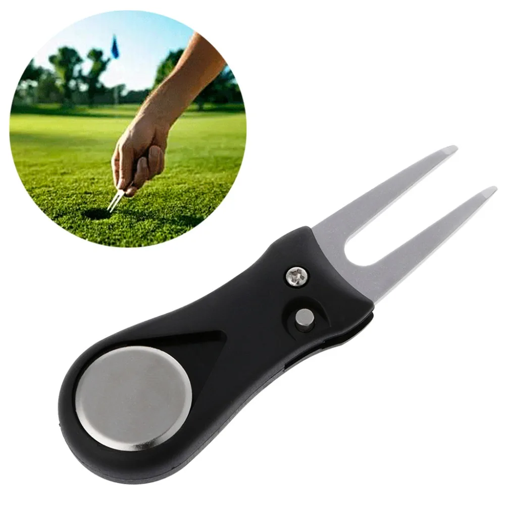 

Portable Practical Black Golf Green Divot Repair Switchblade Pitch Mark Golfer Kit Portable Godft Tool