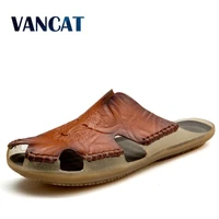 2021 new men sandals genuine leather summer non slip mens shoes outdoor breathable beach shoes men flip flops big size 38 48