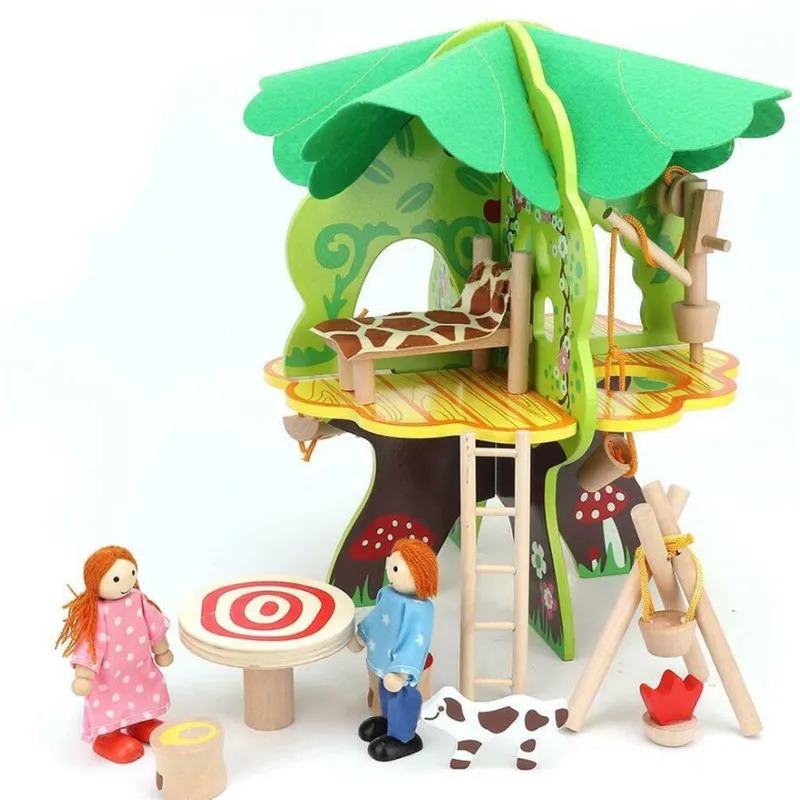 DIY деревянный миниатюрный кукольный домик вилла дерево дом Куклы Фигурки мебель