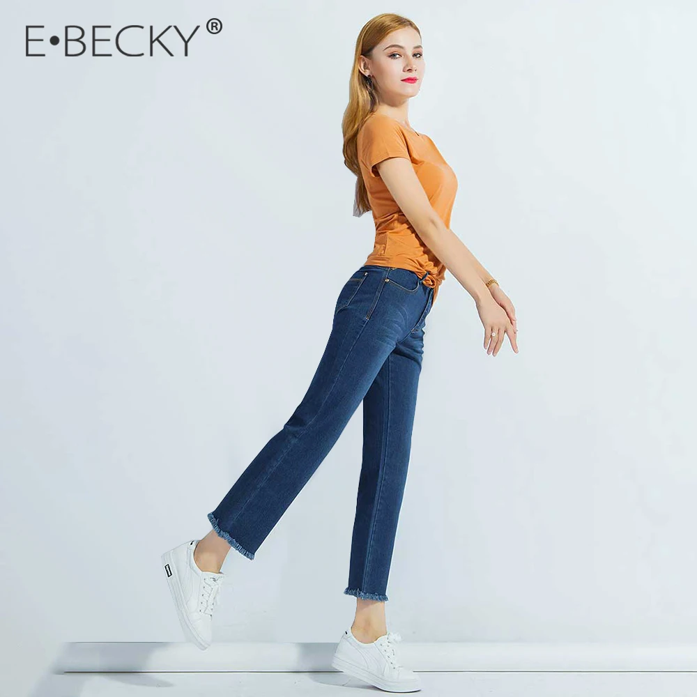E. BECKY модные офисные женские джинсы длиной до щиколотки синие с высокой талией