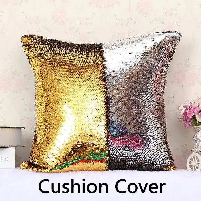 golden silvery DIY Русалка подушка со стразами чехол волшебный Хамелеон Подушка Чехол 40X40 см изменение цвета Двусторонняя Подушка Чехол для домашнего декора - Цвет: golden silvery
