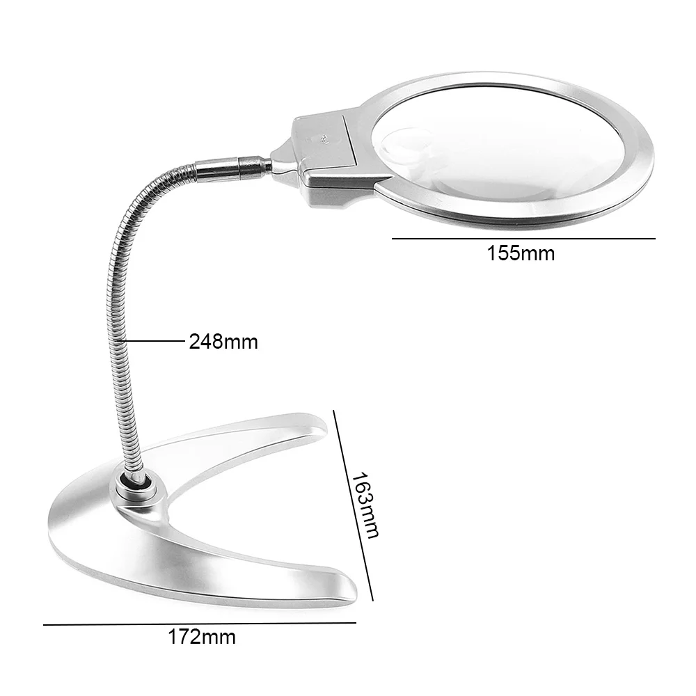 

2X / 5X Metal Hose Desktop Magnifier Adjustable Magnifying Glass Standing Optical Lens Tool with LED Light for Jewel Repair