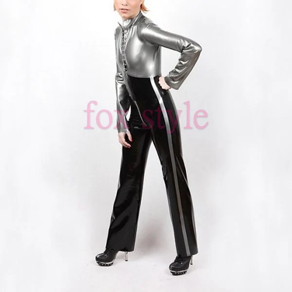 latex catsuit uniform style with zip in back