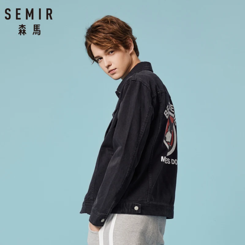 Мужская джинсовая куртка с принтом SEMIR потертая из 100% хлопка воротником